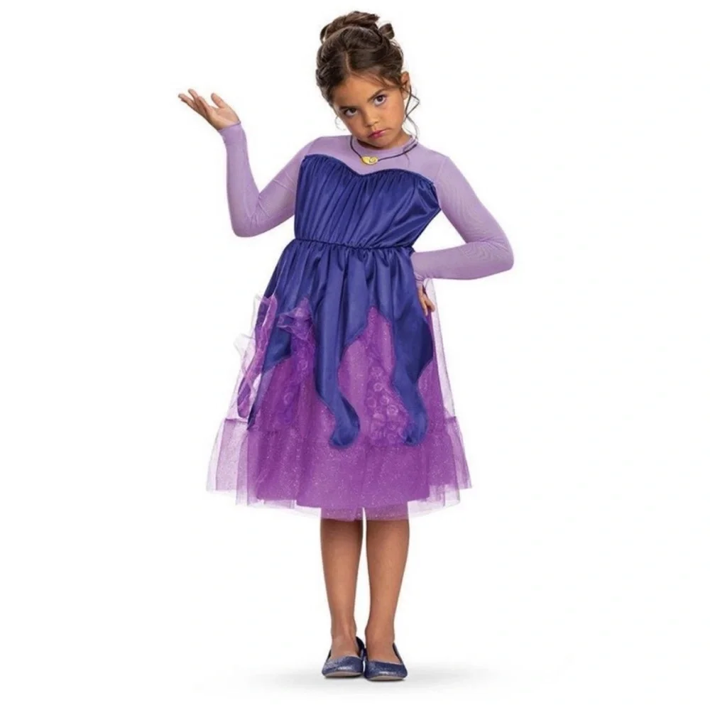 Disney villains Ursula costume dress and wig set Halloween S 6 girls kids NEW